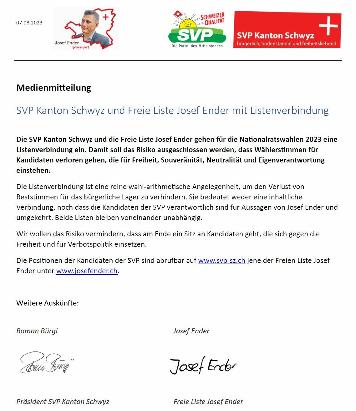 Medienmitteilung_Listenverbindung_SVP_FreieListeJosefEnder