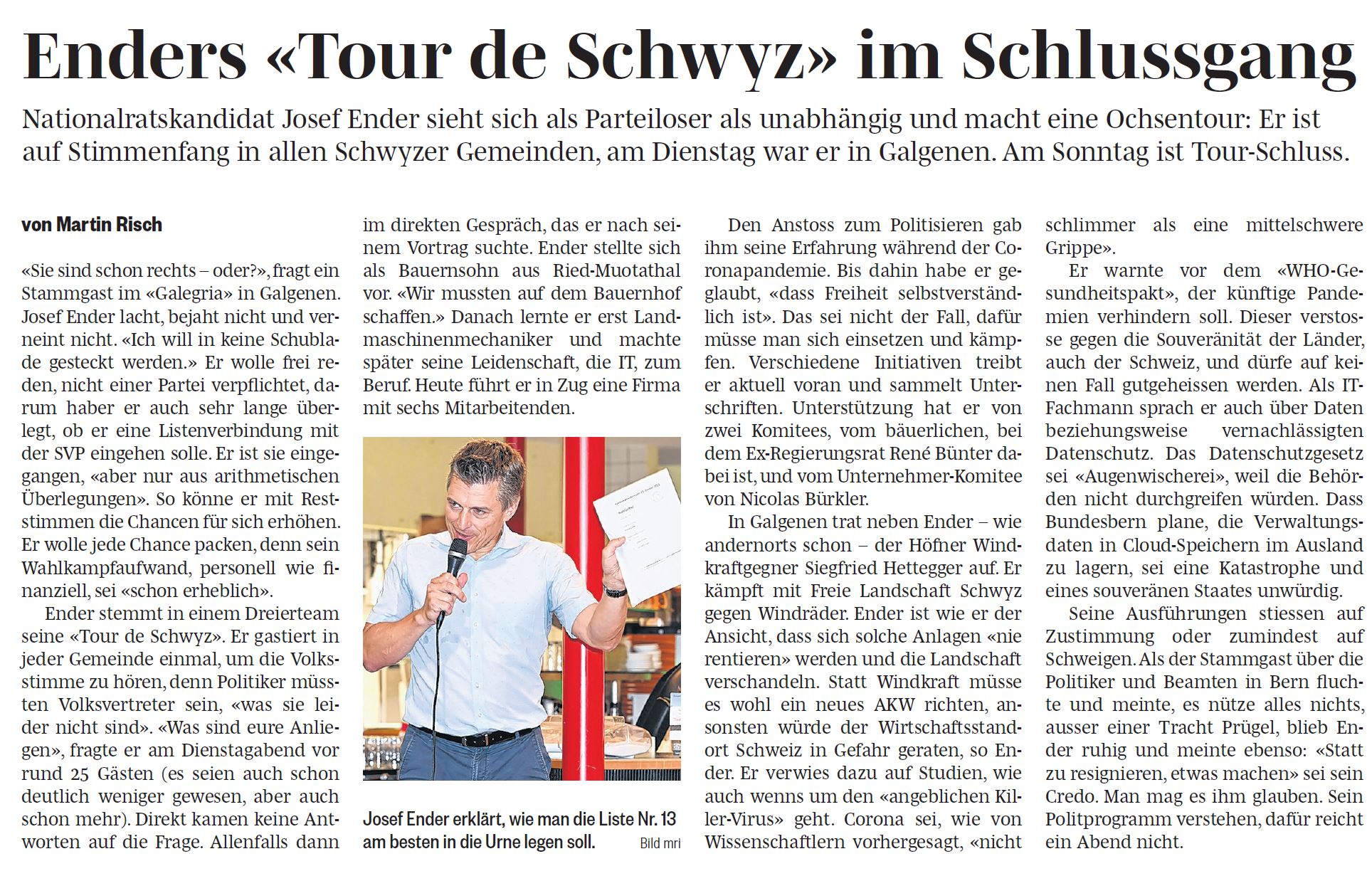 Medienbericht March/Höfner TourDeSchwyz in Galgenen