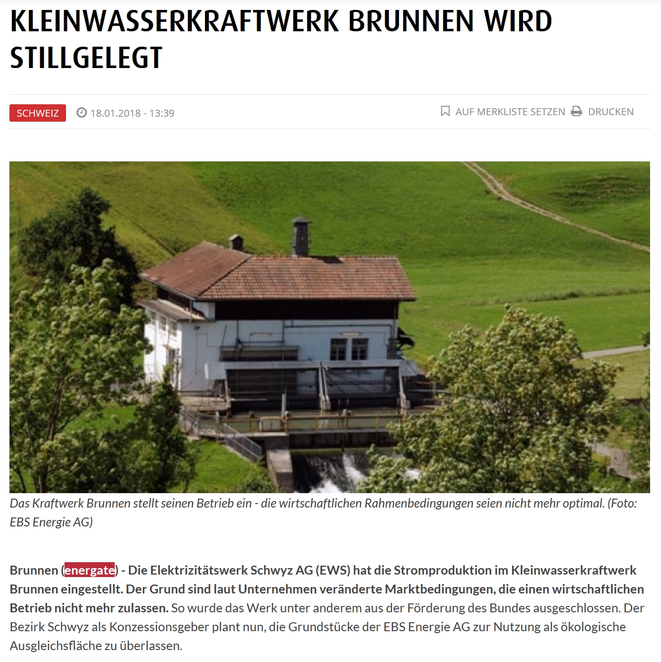 Quelle: energate messenger Schweiz_Kleinwasserkraftwerk Brunnen wird stillgelegt