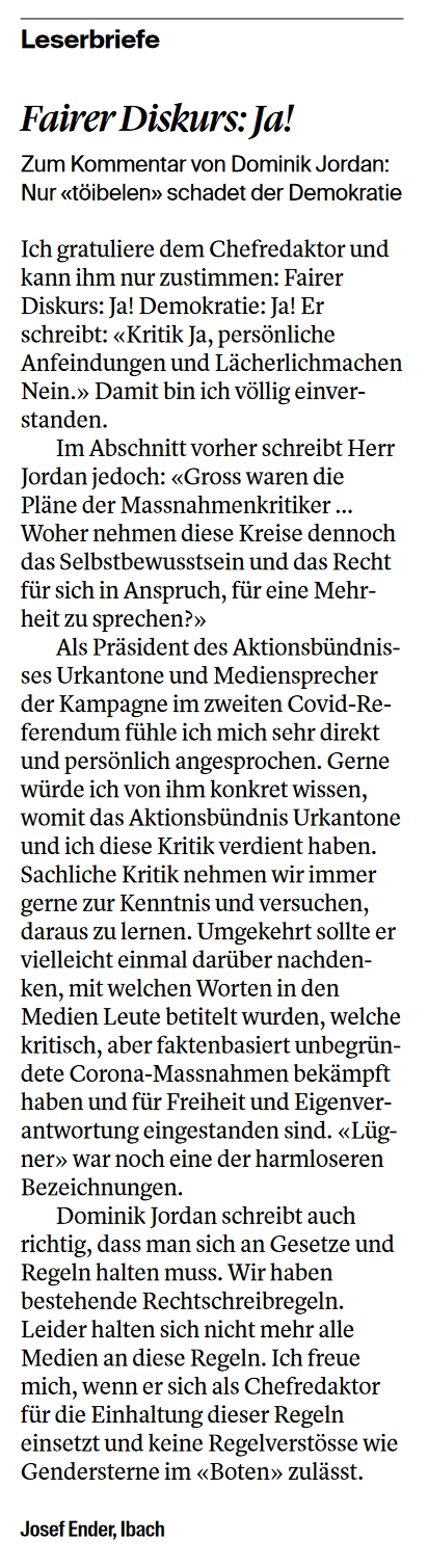 Leserbrief im Bote am 23.04.2024 Leserbrief im Bote am 23.04.2024