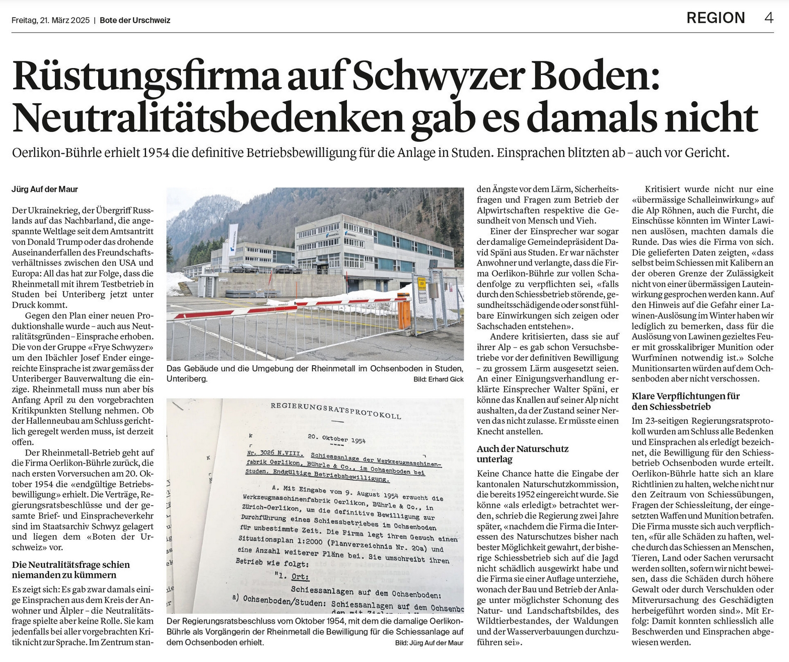 Artikel im Bote der Urschweiz 21.3.25