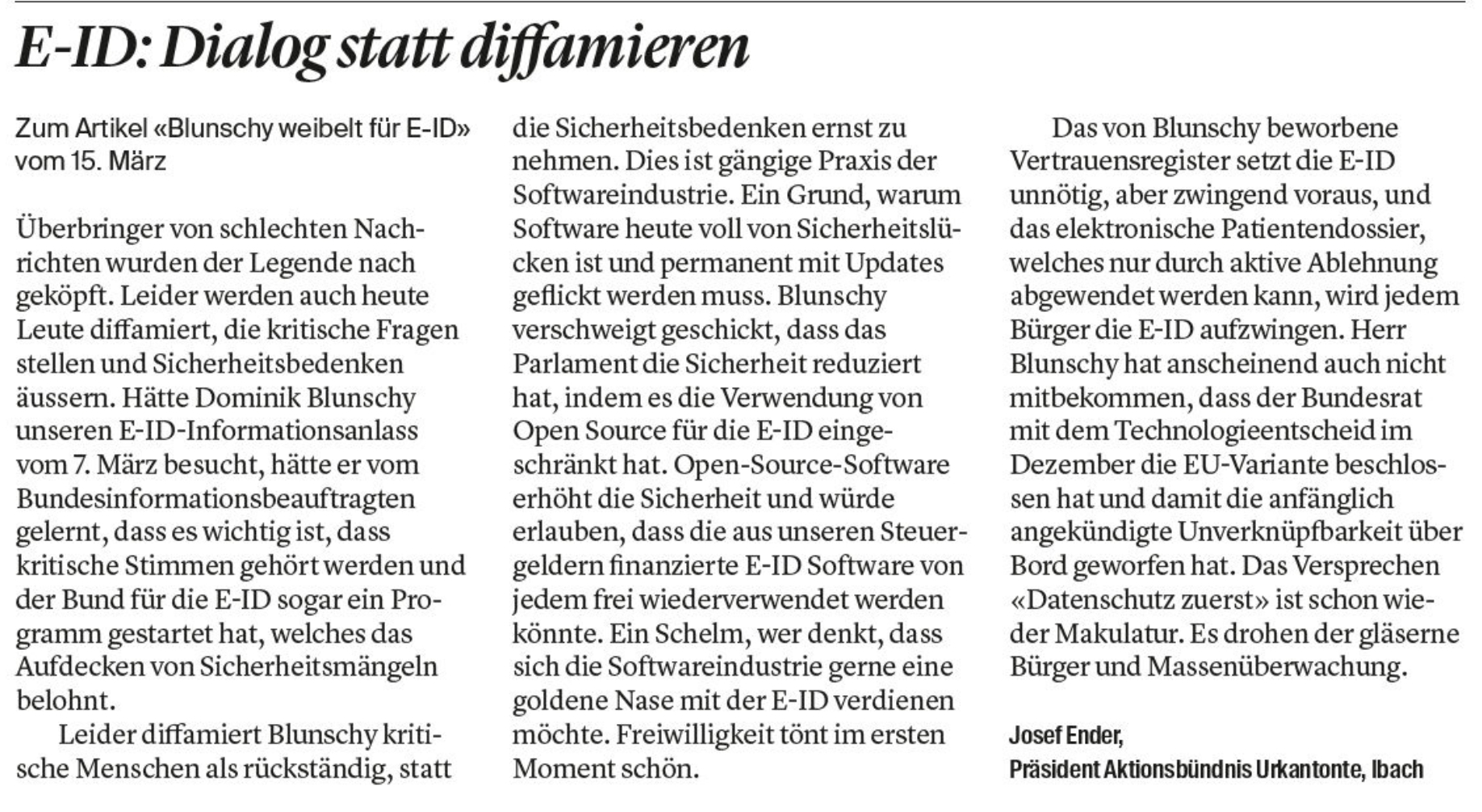 Leserbrief im Bote der Urschweiz 21.3.25