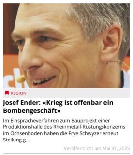 Einsiedler Anzeiger: «Krieg ist offenbar ein Bombengeschäft»