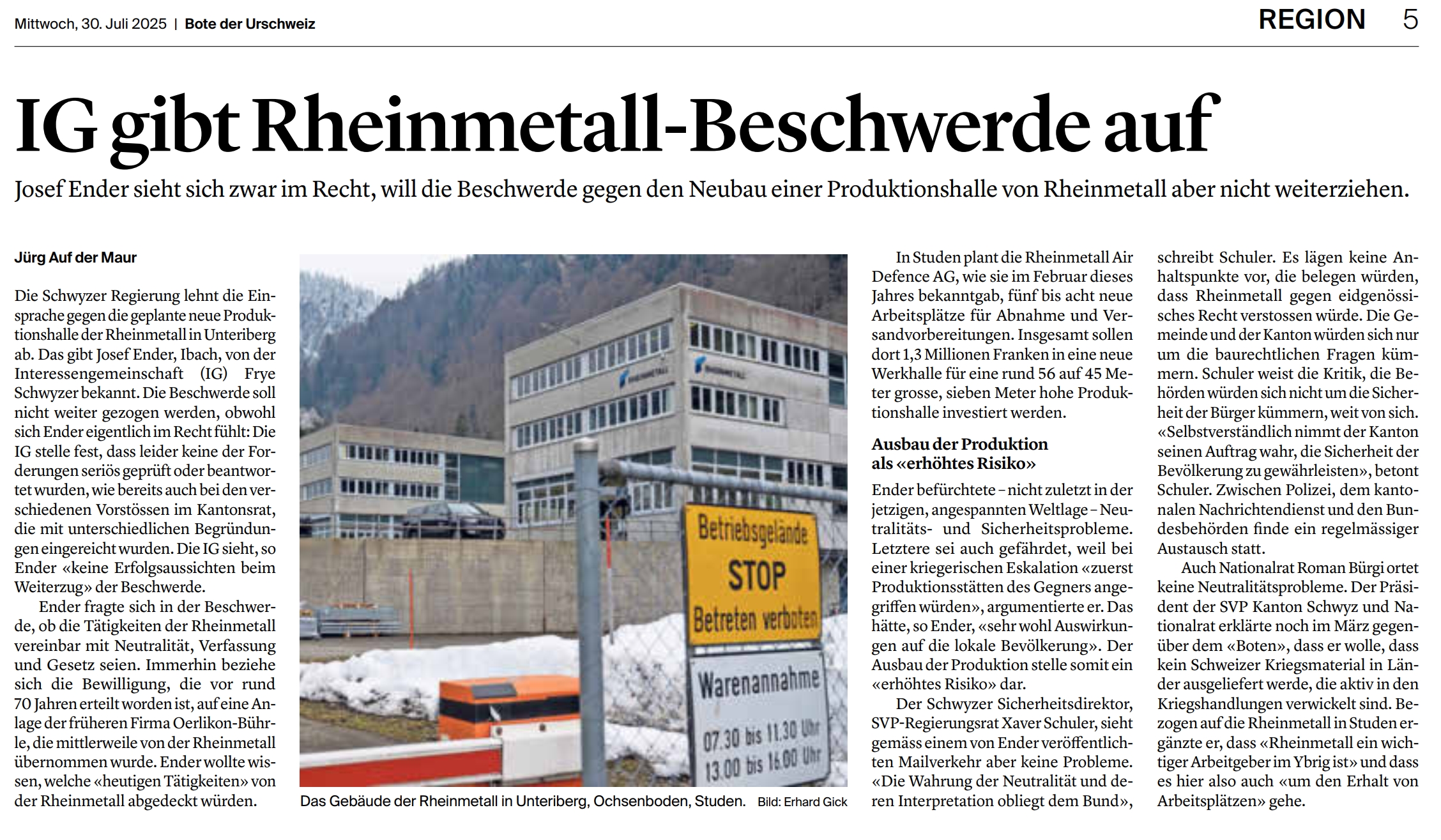 Medienberichte: Einsprache Rheinmetall abgelehnt