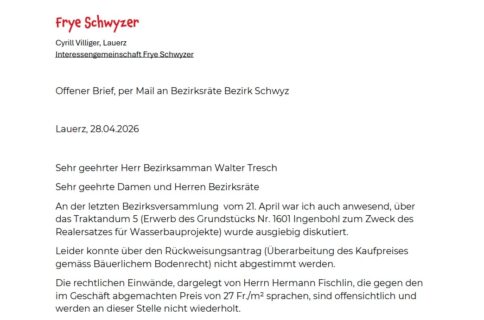 Medienmitteilung: Offener Brief an Bezirksrat Schwyz