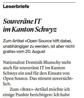 Leserbrief: Souveräne IT im Kanton Schwyz