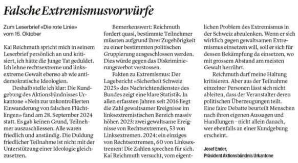 Leserbrief «Falsche Extremismusvorwürfe»